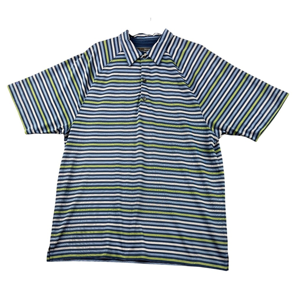 Greg Norman Polo Shirt Mens L Blue Striped Play Dry Golf Short Sleeve Good